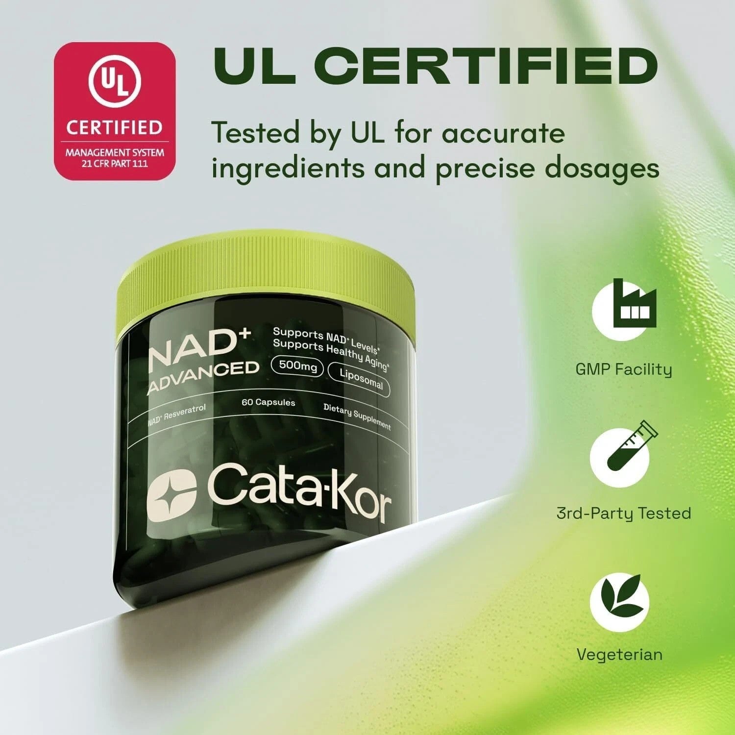 Cata-Kor 500 Mg - NAD+ Supplement for Skin Aging Support, Energy